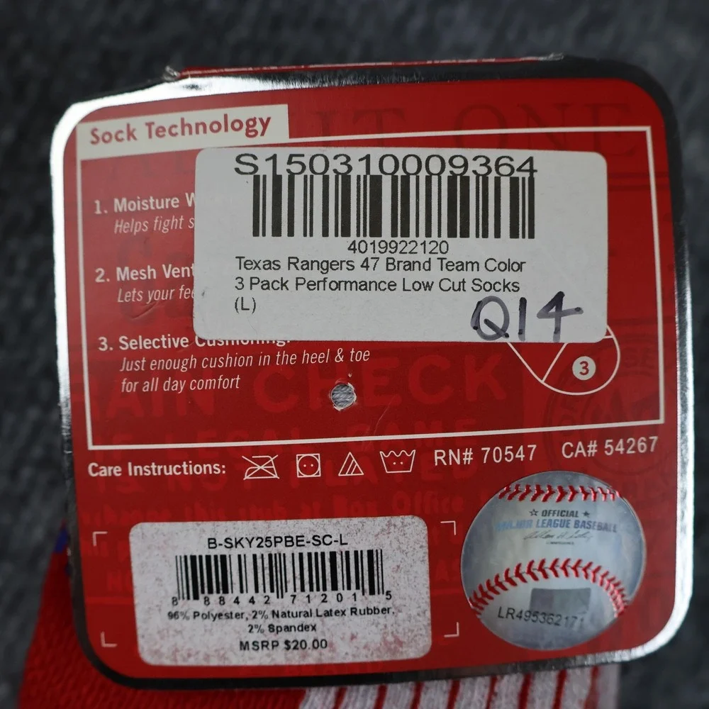 Texas Rangers‎ Socks Mens Large Blue Red MLB Baseball 3 Pair Low Cut Performance